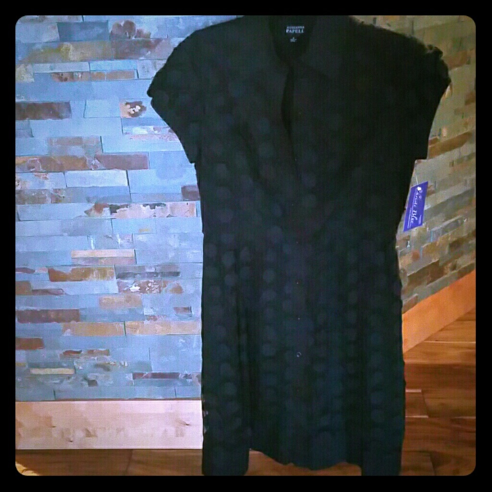 Black polka dotted button-up dress